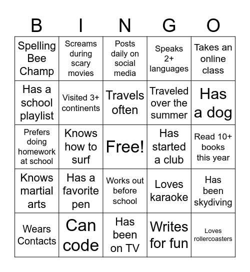 BACK TO SCHOOL BINGO Card