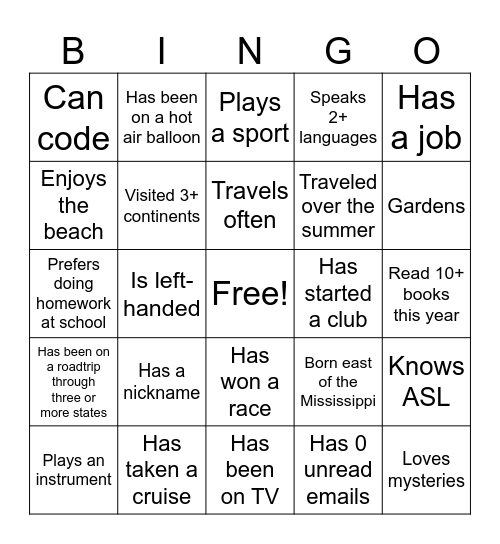 BACK TO SCHOOL BINGO Card