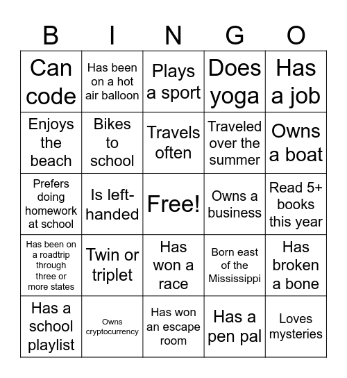 BACK TO SCHOOL BINGO Card