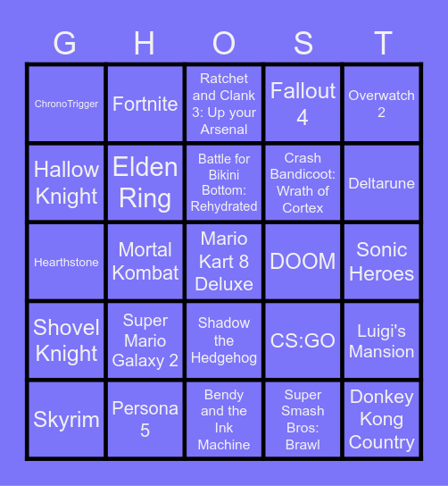 Ghost Bingo Card