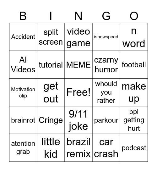 Instagram reels bingo Card