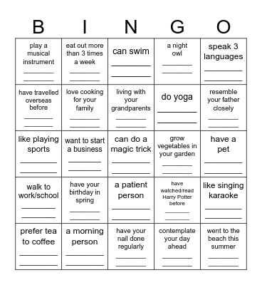Untitled Bingo Card