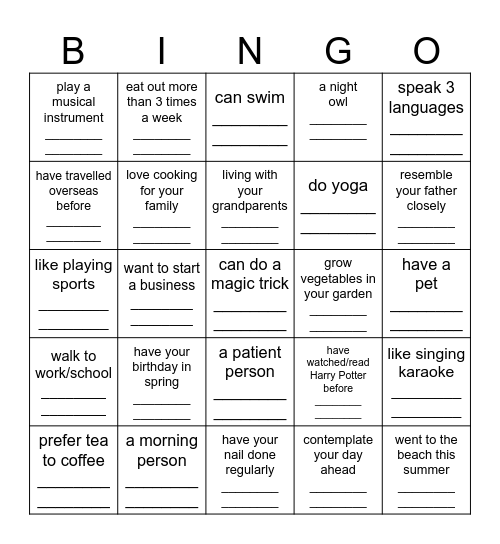 Untitled Bingo Card