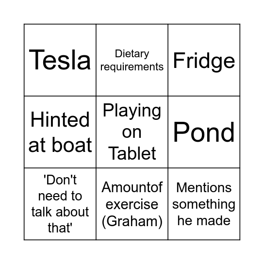 Miller Family Bingo Card