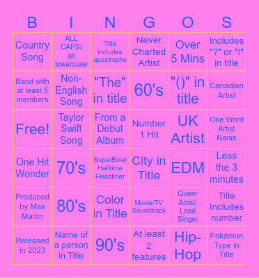 Spotify Bingo Card