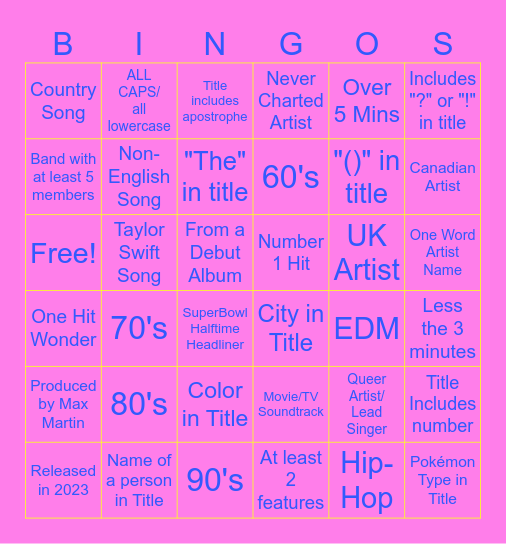 Spotify Bingo Card