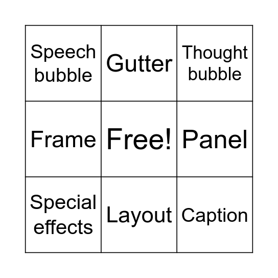 Graphic Novel Bingo Card