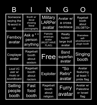 Rate my Avatar sightings Bingo Card