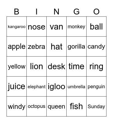 A-Z Phonics Bingo Card