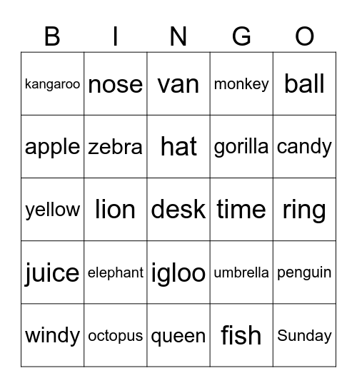 A-Z Phonics Bingo Card