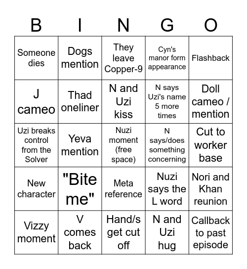 Murder Drones Ep8 Bingo Card Bingo Card