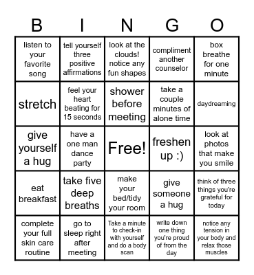 Self-Care Bingo Card