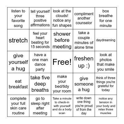 Self Care Bingo Card