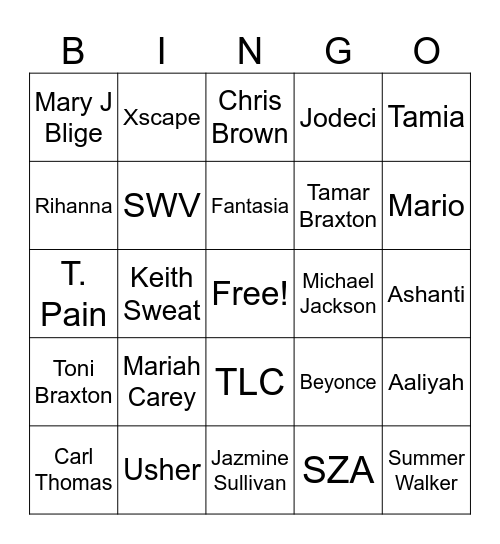 King Stretch RnB Beatz n Bingo Card