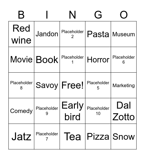 Amanda Bingo Card