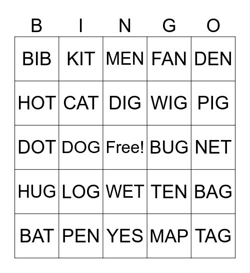 CVC Bingo Card