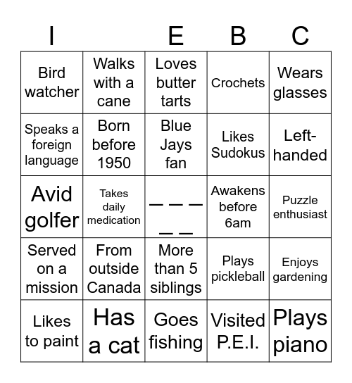 EBC Social Mixer Bingo Card
