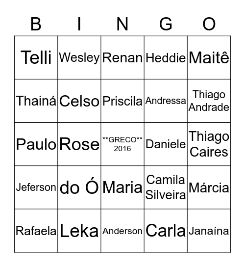 Festa Julina GRECO 2016 Bingo Card