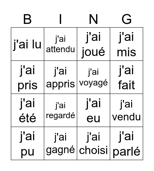 Le passé composé Bingo Card