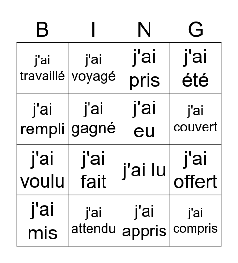 Le passé composé Bingo Card