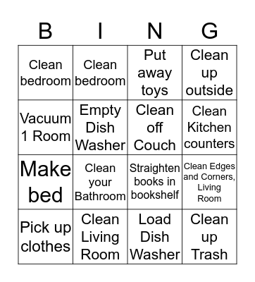 Chore Bingo Card