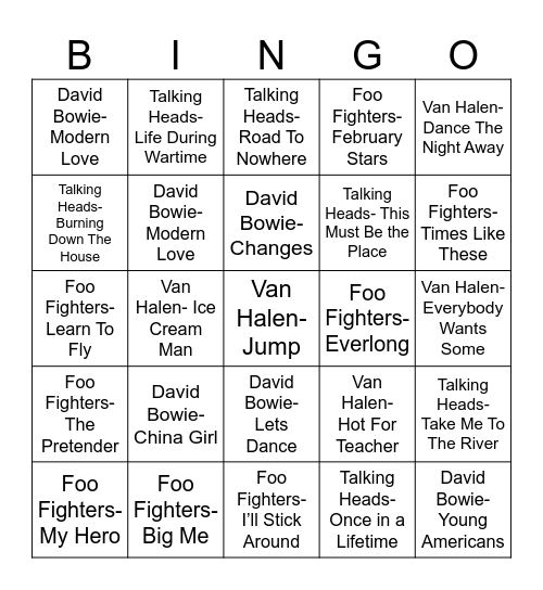 Radio Bingo Battle of the Daves Bingo Card