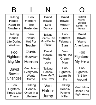 Radio Bingo Battle of the Daves Bingo Card
