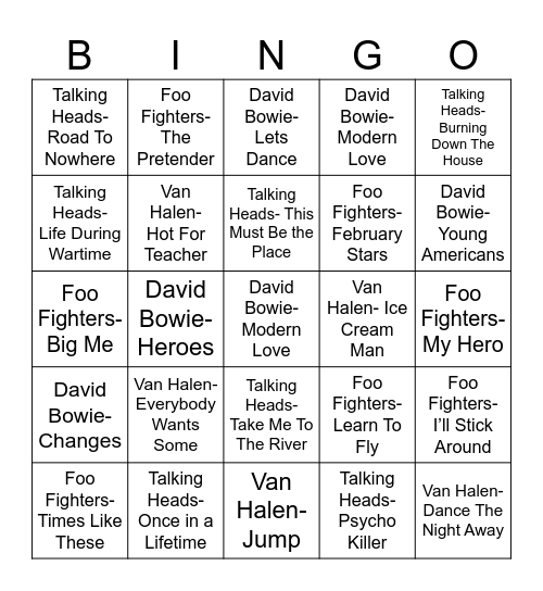 Radio Bingo Battle of the Daves Bingo Card