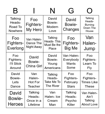 Radio Bingo Battles of the Daves Bingo Card