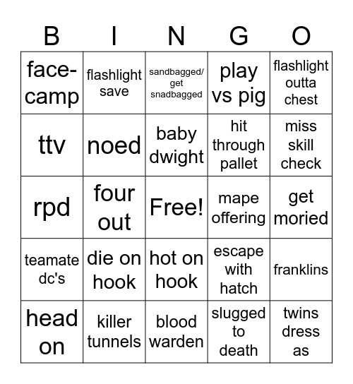 dbd Bingo Card