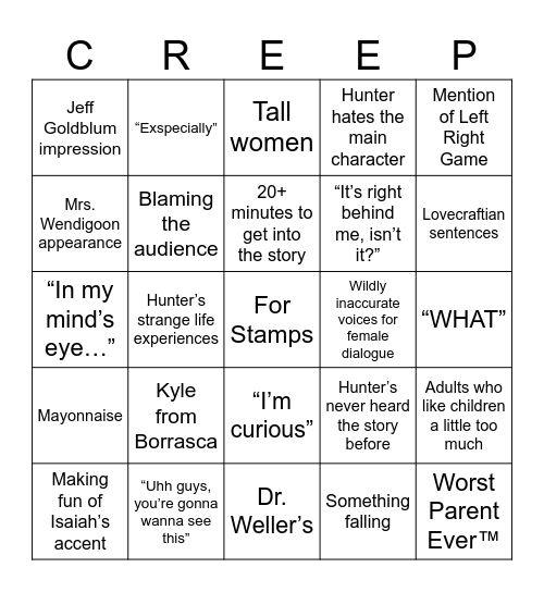 CreepCast Bingo Card