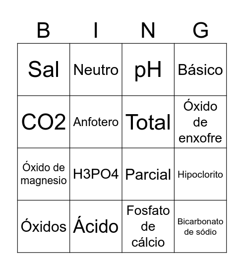 Sais e óxidos Bingo Card