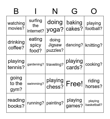 Do you like...? Bingo Card