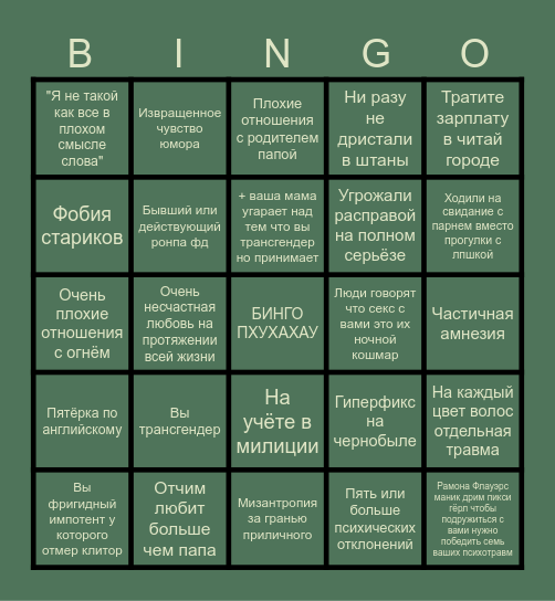 Френсис бинго! Bingo Card