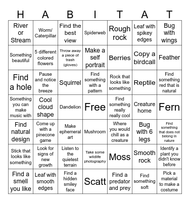 Hiking Bingo Card