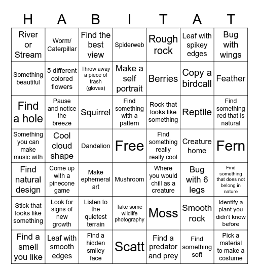 Hiking Bingo Card