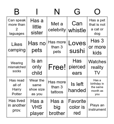 Find a guest who... Bingo Card