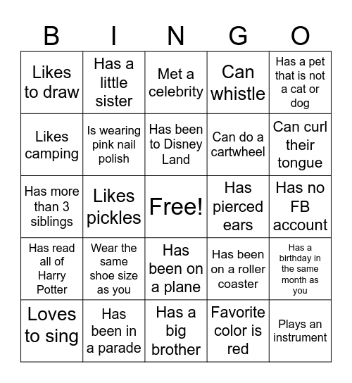 Find a guest who... Bingo Card