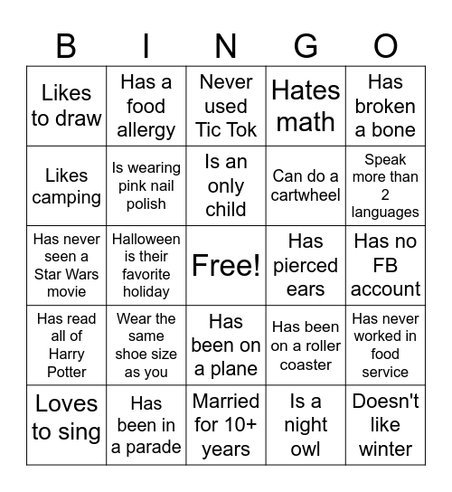 Find a guest who... Bingo Card