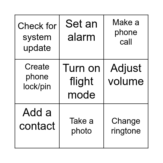 Phone feature bingo Card