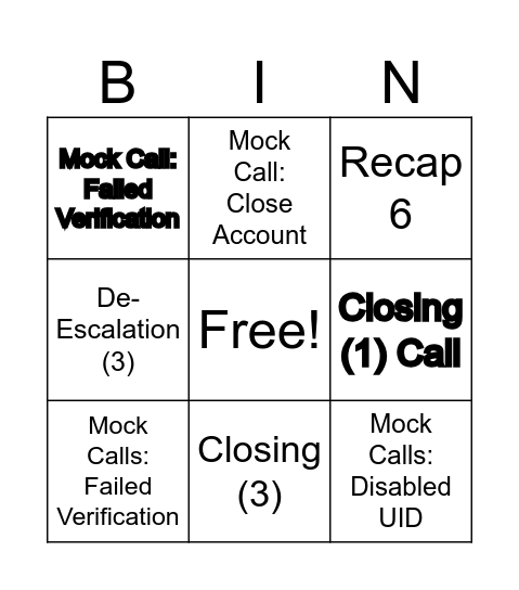 Call Handling Review Bingo Card
