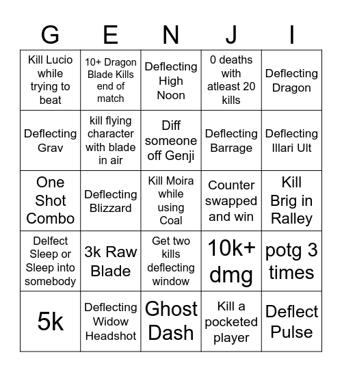 Genji Bingo Card