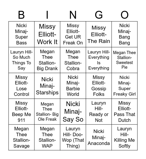 Radio Bingo Queens of Hip Hop Bingo Card