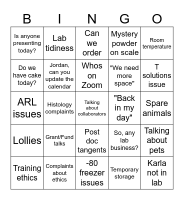 Hutt Lab Meeting Bingo Card