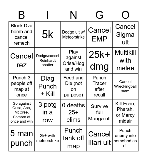 Doomfist Bingo Card