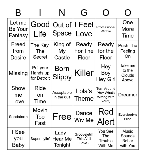 Bingo Singo - Club Classics Bingo Card