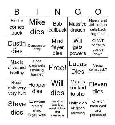 Stranger things new season Bingo Card