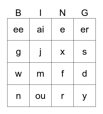 Phonics Bingo Card