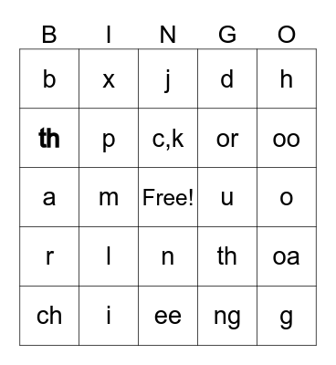 Phonics Bingo Card