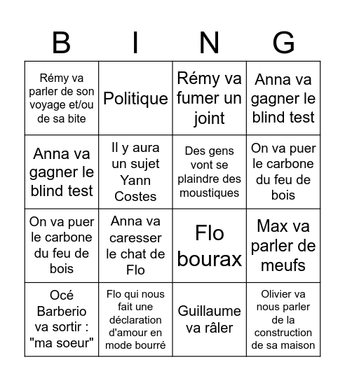 Soirée Flo BBQ Bingo Card